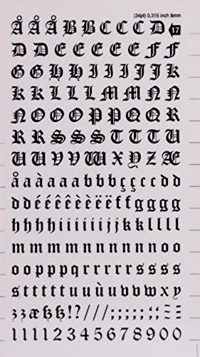 APLI DD17F Buchstaben und Zahlen übertragbar, Antike Buchstaben und Zahlen, Schwarz, 8 mm