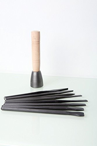 8 Piece Stone Carving Point, Flat & Bullnose Chisel Set with 600g Dummy Hammer