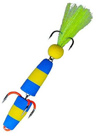 K.P Baits Foam Jig Schaumstoff Köder Streamer 9 cm Gelb Blau - Ideal zum Raubfisch Angeln für Barsche und Zander - hochwertige Haken und Komponenten - Inhalt: 1 Stück