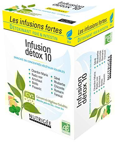 Infusion Détox Bio Foie & Intestin NUTRIGÉE | 10 Plantes Dépuratives et Digestives | Fenouil, Chicorée, Pissenlit, Curcuma, Réglisse, Gingembre, Romarin | 30 Sachets | Transit & Drainage
