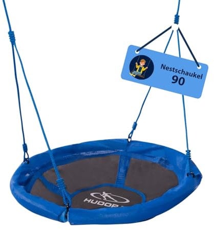 HUDORA Nestschaukel 90 - Blaue Kunststoff-Nestschaukel für bis zu 100kg - Hängeschaukel mit 90cm Durchmesser für drinnen & draußen - Höhenverstellbare Familienschaukel für Kinder & Erwachsene
