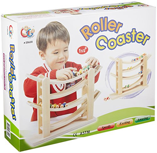Bartl 104728 Hochwertige Rollbahn Roller Coaster aus Buche mit 4 Autos und 1 Zug