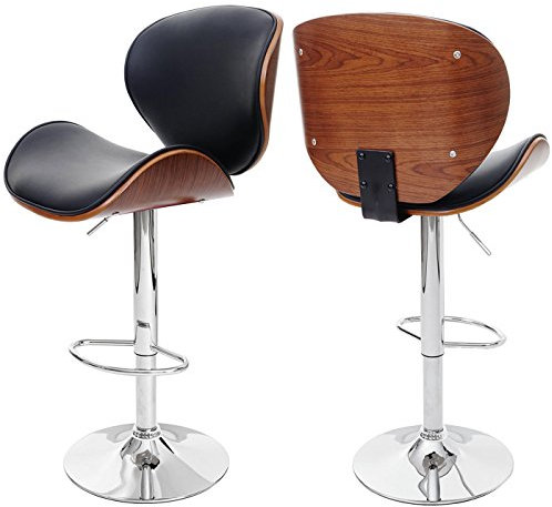 Mendler Barhocker Foxrock, Barstuhl, Holz Bugholz Retro-Design - Walnuss-Optik, Kunstleder schwarz