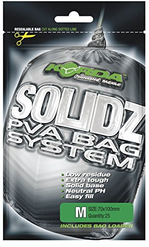 Korda Carp Fishing New Solidz PVA Bag System, Medium - pH Neutral PVA Bags for Distance Casting, Biodegradable, Compact Bait Delivery