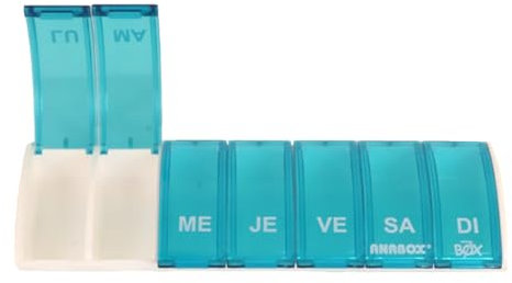 Anabox - Pilulier Semainier Box7-7 Compartiments Journaliers Indépendants - Organisateur de Médicaments Hebdomadaire Compact - Fabriqué en Allemagne - Sans BPA - Coloris Turquoise