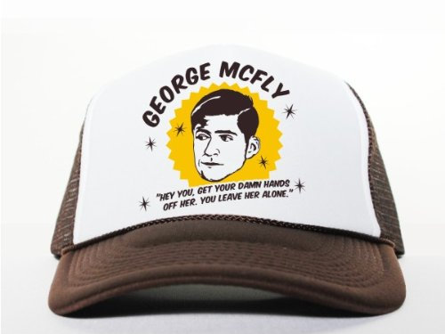 BIGTIME.de M91 Zurück in die Zukunft George Mc Fly Trucker Mesh Cap braun/Weiss/braun Druck schwarz/gelb