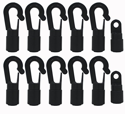 10 Pcs Bungee/Shock Cord Hook Fixed End Tabbed S Hooks for 1/4 (6MM) Bungee to Use on Kayaks (Bendy 10 Pcs)