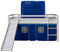 Homestyle4u 1568, Kinderbett 90x200 Weiß Hochbett mit Rutsche Treppe Vorhang Tunnel Blau BettgestellHolz Kiefer Kinderzimmer