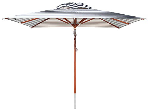 anndora Sonnenschirm Holz Gartenschirm 3 x 3 m eckig knickbar - mit Winddach gestreift Blau Weiß