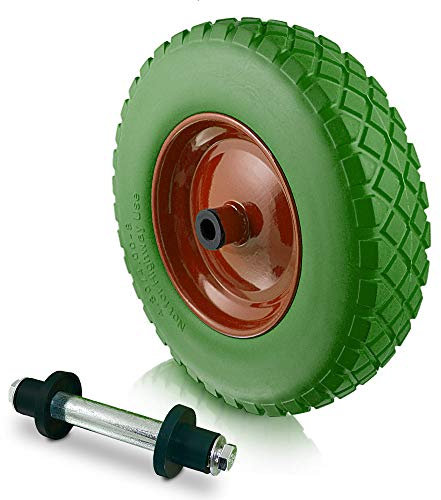 BITUXX® Ersatzrad Schubkarre Scheibtruhe 400x90 Schubkarrenrad 40cm PU Schubkarrenreifen 4.80/4.00-8 mit Achse (Grün)