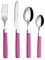EXZACT Cubertería de 16 Piezas - Acero Inoxidable con Mangos de Colores, Apta para Lavavajillas - Rosado