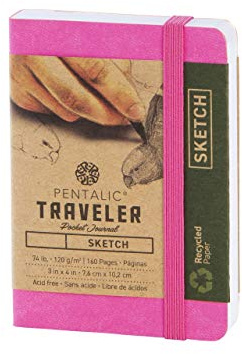 Pentalic 3 x 4 Pocket Sketchbook Traveler Journal, 160 Pages, Bright Pink