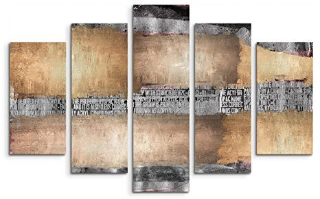 5 teiliges Wandbild auf Leinwand (Gesamt: H: 100cm B: 160cm) Keilrahmenbild Canvas Fotodruck Leinwandbild Leinwanddruck Kunstdruck Wandbild braun grau schwarz Grunge