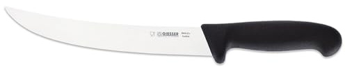 Giesser langes Zuschneidemesser - Grifffarbe schwarz - mit steifer gebogenen 22 cm Klinge - Stechmesser für Jäger, Fleischer oder Metzger