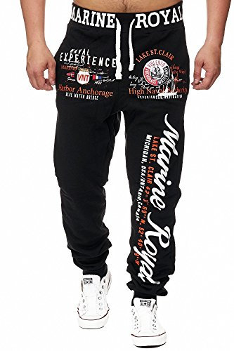 L.gonline Jogginghose Herren lang | Trainingshose Baumwolle | Sporthose mit Bündchen | Enger Beinabschluss | Marine 5258 (XL, Schwarz)