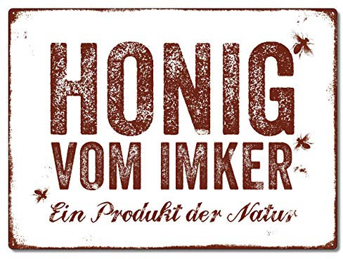 Interluxe WANDSCHILD Shabby Blechschild Honig VOM IMKER Imkerbetrieb Dekoration