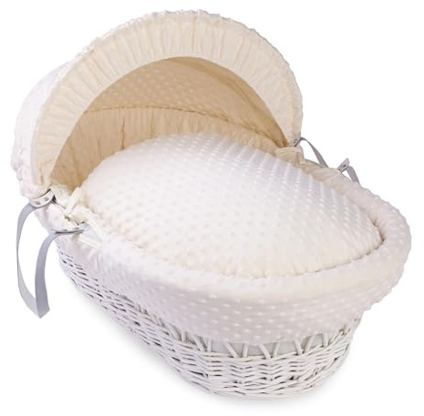 Clair de Lune Dimple White Wicker Moses Basket - 68 x 30 cm (Cream)