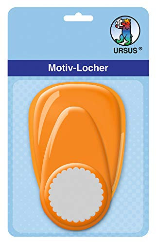 Ursus 19480081 - Motivlocher mit Hebel mittel, Kreis Bogenlinie, orange, ausgestanztes Motiv ca. 25,4 mm, aus Kunststoff mit Metallstanze, geeignet für Grammaturen von 160 220 g /qm
