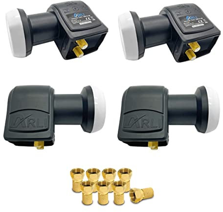 ARLI 4 x UHD Twin LNB + 8X F Stecker Sat Digital 4K 0,1 dB Ultra HD direkt Anschluss 2 Fach vergoldet kontakte Anschluss ausziehbare Wetterschutz Universal Lmb Kopf Anlage Satelliten Antenne 4X Set