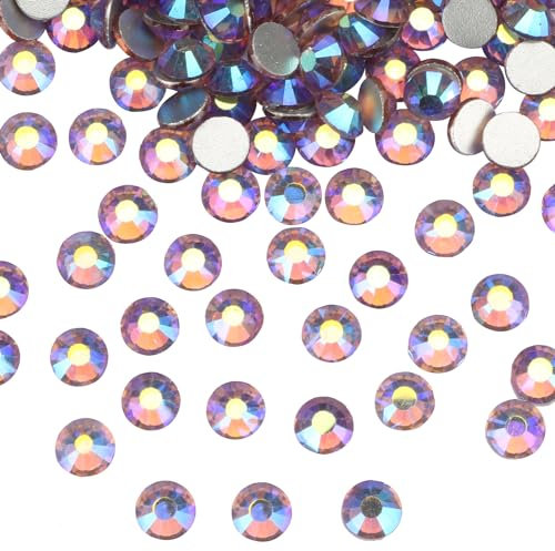 Jollin Glue Fix Flatback Rhinestones Glass Diamantes Gems For Nail Art (ss20 576pcs, Light purple AB)