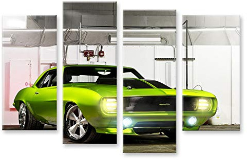 islandburner Bild Bilder auf Leinwand Camaro US Cars 4er XXL Poster Leinwandbild Wandbild Dekoartikel Wohnzimmer Marke