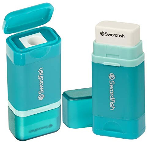 Swordfish Combo Pencil Sharpener with Mess-Free Canister and Eraser [Pack of 1] Turquoise [40294]