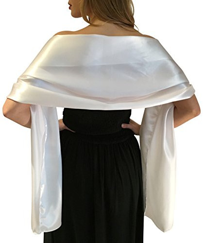 Central Chic Belle Écharpe Châle Étole Pashmina En Satin Cérémonies Fêtes Mariage Ivoire Noir Blanc Or Violet Argent Gris 2 Taille S-M & L-XL (S-M, Blanc)