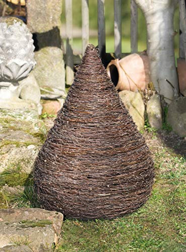 Dekoleidenschaft Dekokegel aus Reisig, 80 cm hoch, im Landhaus Stil, Outdoor Gartenkegel, Naturdeko, Deko-Kegel für Garten & Terrasse, Obelisk, Garten-Dekoration, Monolith aus Birkenreisig, Pyramide