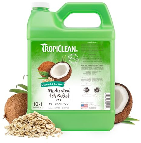 TropiClean Shampoo für Tiere - Med. Juckreizlinderung - Peelt, Befeuchtet & beruhigt trockene, juckende Haut & Fell I Für Hunde & Katzen I Parabens-, Farb- und Seifenfrei - Hafermehl & Teebaum, 3,78 L