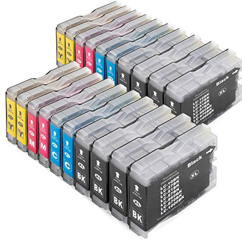 20 Druckerpatronen Brother LC1000 LC970 LC1000BK LC1000Y LC1000C LC1000M LC970BK LC970Y LC970C LC970M, komp. (kein Original)