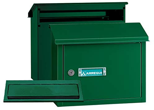 ARREGUI V4083 Komplettes Paket. Briefeinwurf + Durchwurfbriefkasten. Einwurfblende und Briefeinfang aus verzinktem Stahl, Größe M (DIN A4), grün, 30 x 36,5 x 14,5 cm