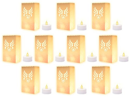 Lichttüten Lichtertüten Kerzentüte 10er Set Motiv Taube, mit LED Teelicht | für Weihnachten, Hochzeiten & andere Anlässe | Weiß, 15 x 26 cm, 9 cm tief | von ALSINO
