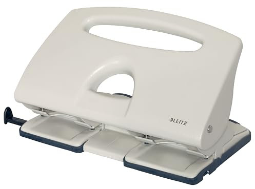 Leitz Perforatrice 4 Trous, Capacité 40 Feuilles, Gris clair, Métal, Réglette de Guidage avec Repères, 51320085