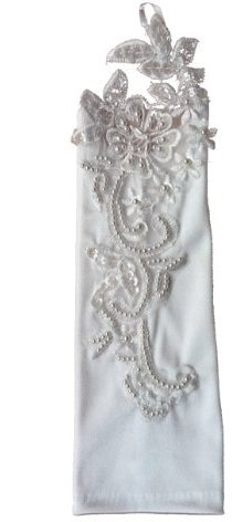 LadyMYP© Edele Brauthandschuhe/Stulpen mit Fingerschlaufe, fingerlos, weiß & ivory (hellcreme, elfenbein) (Weiß)