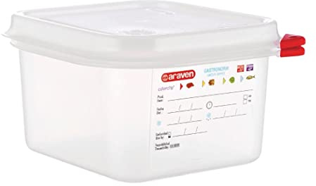 Araven DL980 Food Container, 16.2 cm Item Length (Pack of 4) | Stackable commercial design prevents food contamination and maximizes cold room storage space for professional kitchens.