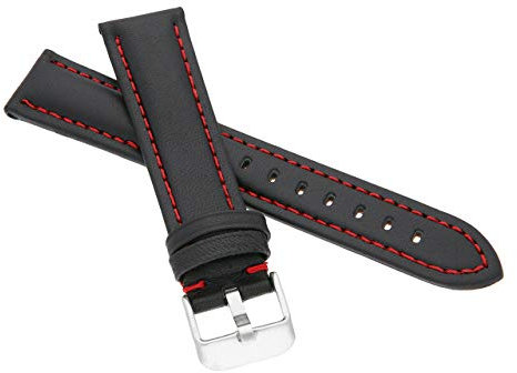 MARCHEL Lederarmband 24 mm LR-10 Schwarz-Rot Echtleder Uhrenarmband