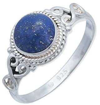mantraroma Silber Ring Damen 925 Lapis Lazuli runder blau Stein romantisch