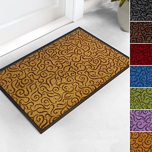 etm Dirt Trapper Mat Patterned Design (Brass, 60 x 90 cm) Ideal for Mud and Snow, Highly Absorbent Heavy-duty Entrance Door Mat, Non-slip Machine Washable, Polyamide
