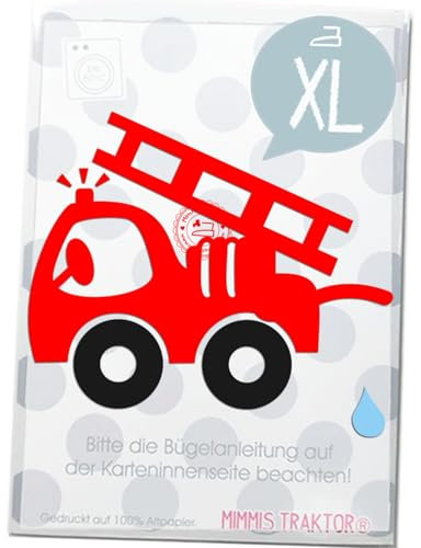 Bügelbild Gr. L Feuerwehrauto 14,4 cm ROT SCHWARZ Flockfolie Aufbügler Applikationen Bügelsticker für Stoffe Textilien Kinder zum Aufbügeln Flicken