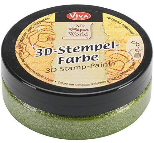 Viva Decor®️ 3D Stempel- & Papier-Farbe (Grasgrün-Metallic, 50ml) Stempelfarbe für Papier, Karton, Stempelkissen - Bastelfarbe für Hochzeit, Scrapbook, Kinder uvm.