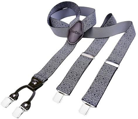 DonDon Hosenträger Herren extra stark gemustert schwarz weiß 3,5 cm Hosenträger Herren breit mit brauem Leder in Y-Form lang - Starke Clips passend für Anzug Jeans Chinos Vintage Rockabilly Suspenders
