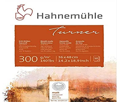 Turner Aquarellblock, 100% mattes Hadern Papier, 300 g/m², naturweiß, 10 Blatt, 36x48cm