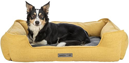 TRIXIE Hundebett Talis 100 × 70 cm in gelb/dunkelgrau - elegantes Hundebett aus gemütlichem Webstoff - Hundekorb für mittelgroße Hunde - rutschfest und waschbar - 37562