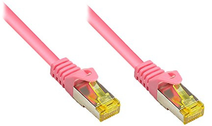 Kabelmeister® RJ45 Patchkabel mit Cat. 7 Rohkabel und Rastnasenschutz (RNS®), S/FTP, PiMF, halogenfrei, 500MHz, OFC, Magenta, 10m