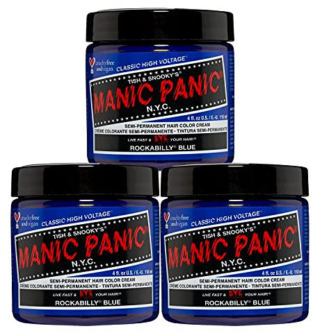 Manic Panic Rockabilly Blue Classic Creme, Vegan, Cruelty Free, Semi Permanent Hair Dye 3 x 118ml