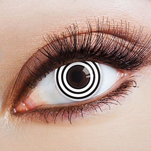 aricona Kontaktlinsen - Weiß-Schwarze Kontaktlinsen mit hypnotisierender Spiral-Optik - Schwarze Kontaktlinsen ohne Stärke für Halloween, Fasching, Karneval, 2 Stück