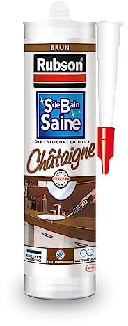 Rubson Mastic Salle de bain Saine Couleur Marron Châtaigne, Joint silicone multi-matériaux renforcé en antifongiques, mastic sanitaire coloré, souple & étanche, 280 ml