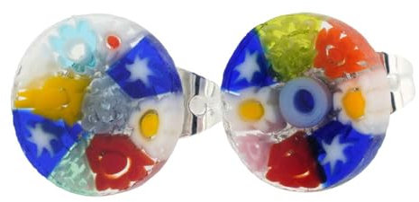 Pendientes de cristal de Murano italiano de cristal de Venecia redondos de 3/8 pulgadas multicolor flor Millefiori - Pendientes de cristal de Murano para mujer