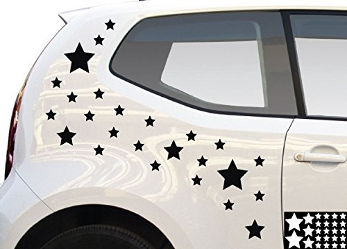 kleb-Drauf® - 25 Sterne/Schwarz - glänzend - Aufkleber zur Dekoration von Autos, Motorrädern und Allen Anderen glatten Oberflächen im Außenbereich; aus 19 Farben wählbar; in matt oder glänzend