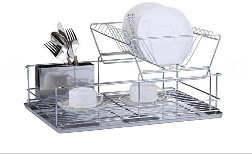 FurnitureXtra Luxury Steel Galvanized 2 Tier Dish Drainer Polished Chrome